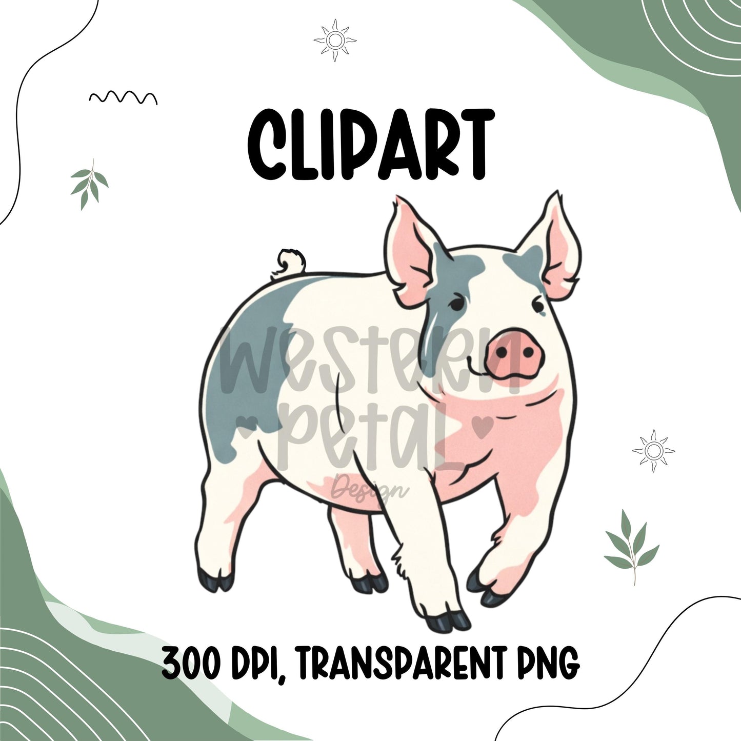 Show Pig Clipart PNG | 4H Livestock Illustration | Swine Graphic | Sublimation Design | Transparent Background