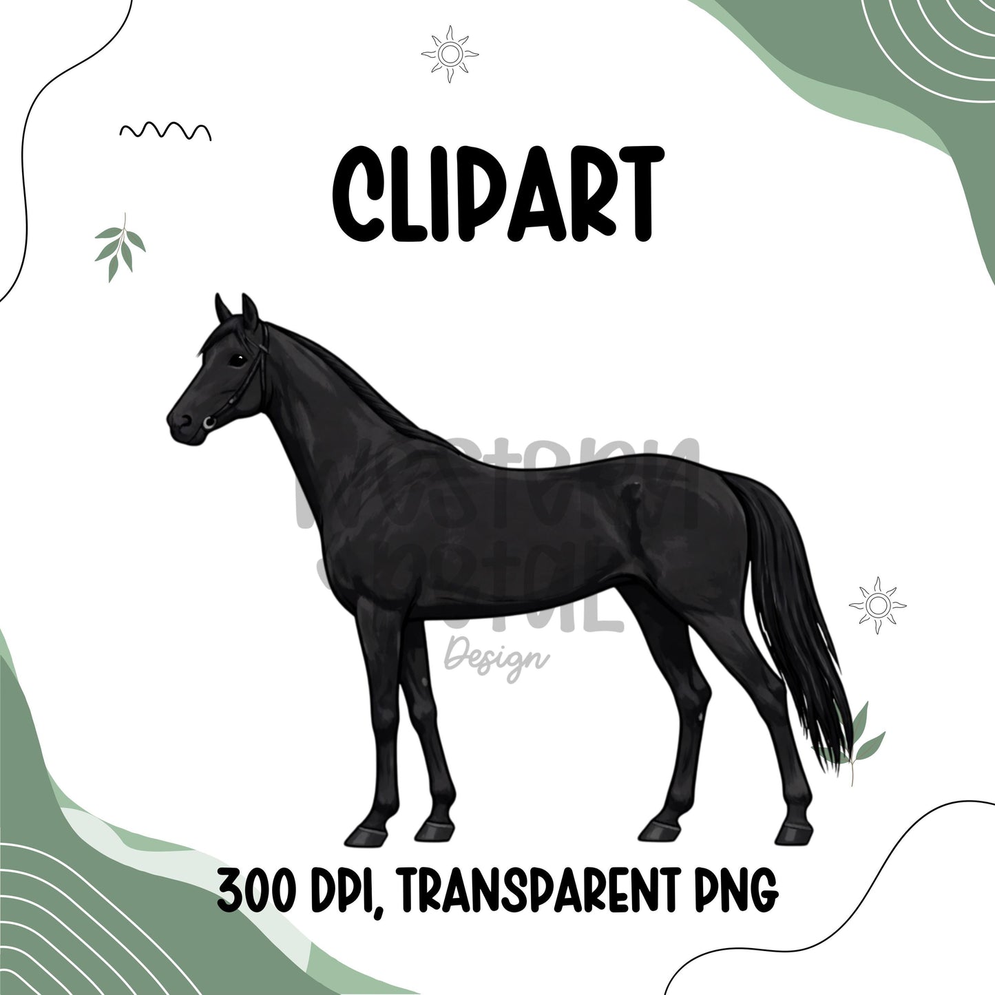 Full body horse clipart in western style, equestrian horse illustration with transparent background, high resolution PNG for farm and western designs