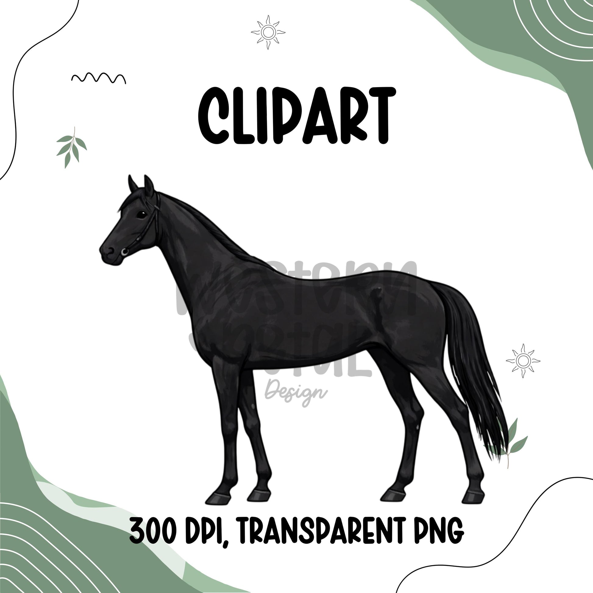 Full body horse clipart in western style, equestrian horse illustration with transparent background, high resolution PNG for farm and western designs