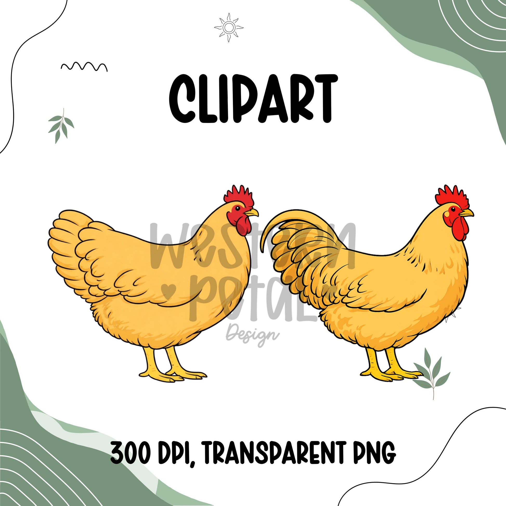 Chicken clipart featuring a red hen and rooster illustration, farm animal poultry PNG files with transparent backgrounds for farmhouse and 4H designs