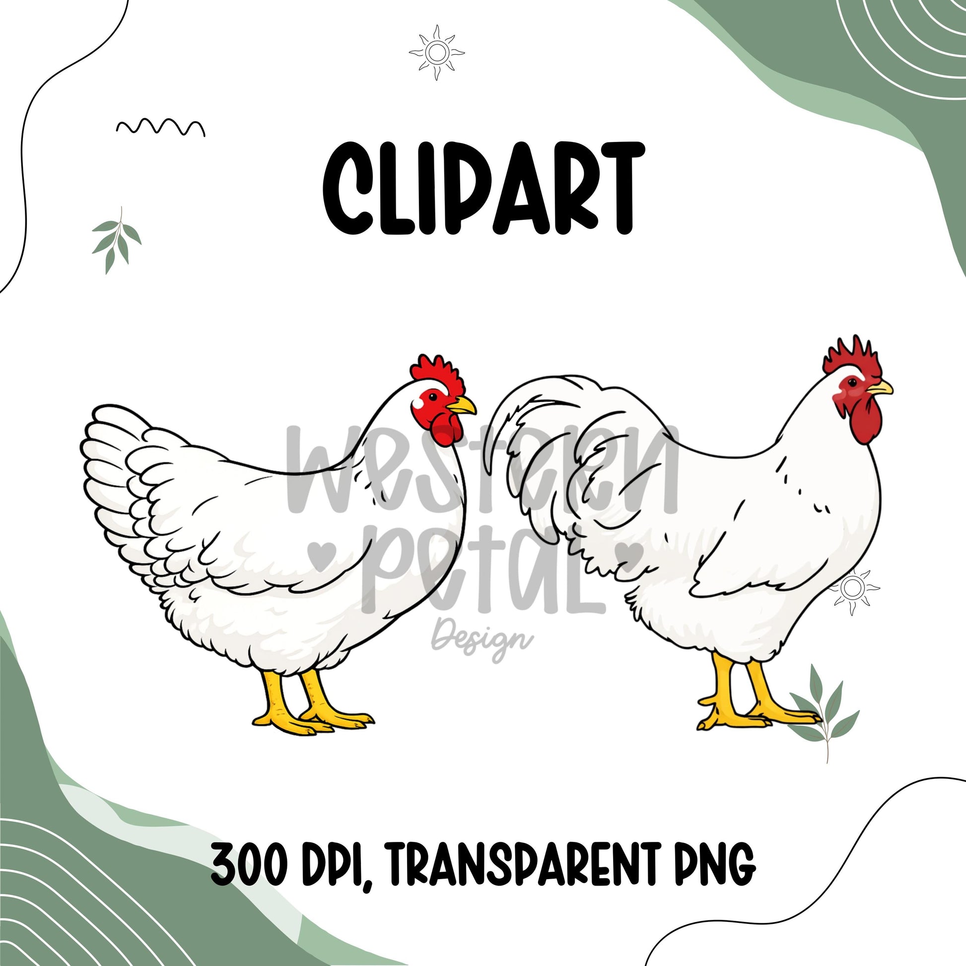 Chicken clipart featuring a red hen and rooster illustration, farm animal poultry PNG files with transparent backgrounds for farmhouse and 4H designs