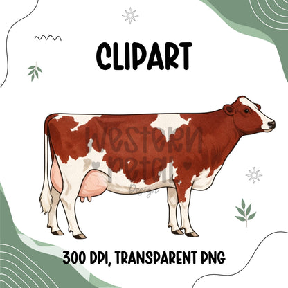 Dairy Cow Clipart Bundle, Farm Animal PNG Graphics (300 DPI Transparent)