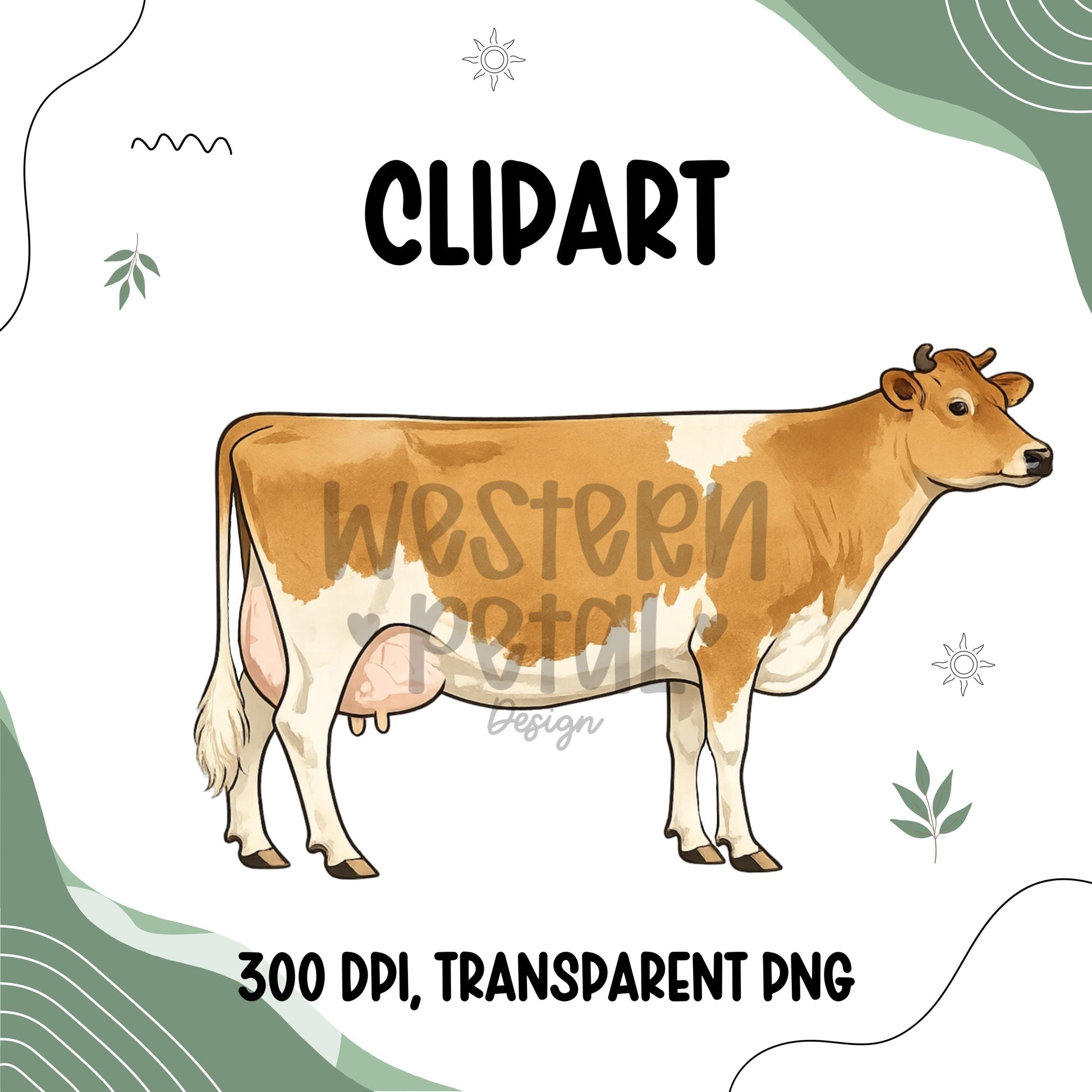 Dairy Cow Clipart Bundle, Farm Animal PNG Graphics (300 DPI Transparent)