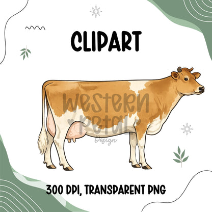 Dairy Cow Clipart Bundle, Farm Animal PNG Graphics (300 DPI Transparent)