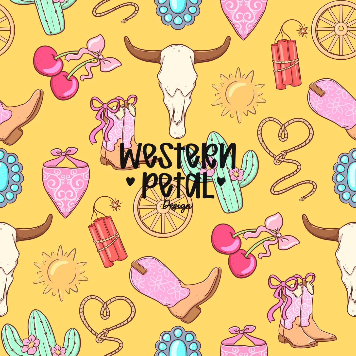 Cowgirl Icon Seamless Pattern | Pink Turquoise Western Design (PNG Digital Download)