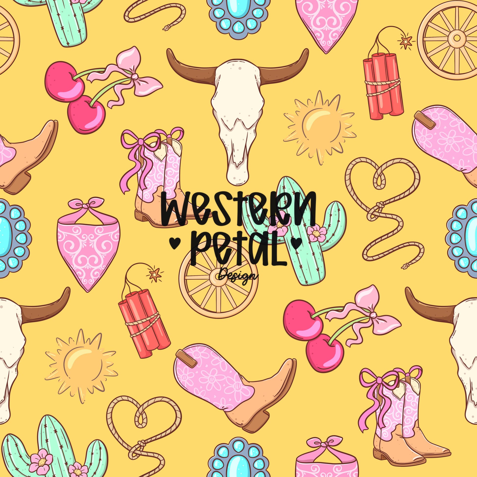 Cowgirl Icon Seamless Pattern | Pink Turquoise Western Design (PNG Digital Download)