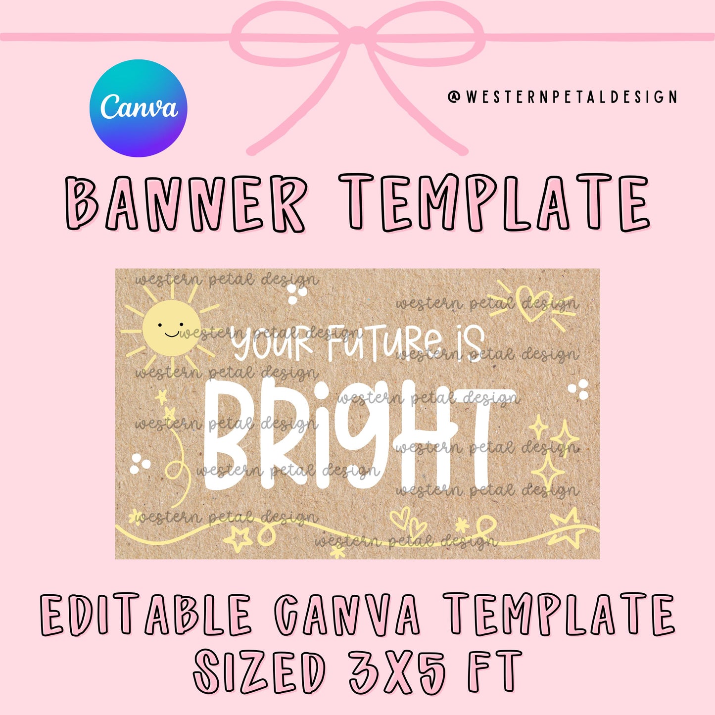 Sunshine graduation banner template with Your Future Is Bright text on kraft background, editable Canva hand painted style grad sign mockup