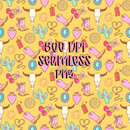 Western Seamless Pattern Bundle Cowgirl Icons Pink Blue Purple 12x12 PNG Commercial Use