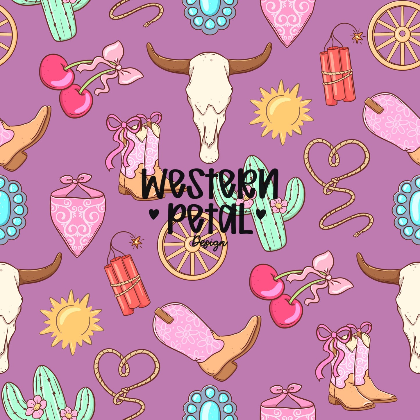 Western Seamless Pattern Bundle Cowgirl Icons Pink Blue Purple 12x12 PNG Commercial Use