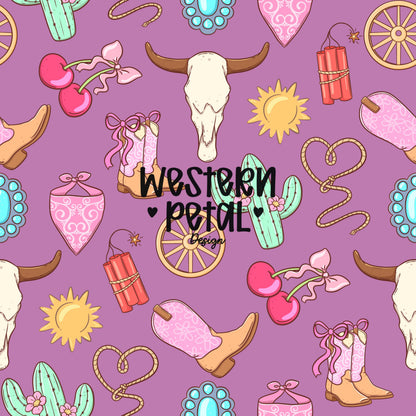 Western Seamless Pattern Bundle Cowgirl Icons Pink Blue Purple 12x12 PNG Commercial Use