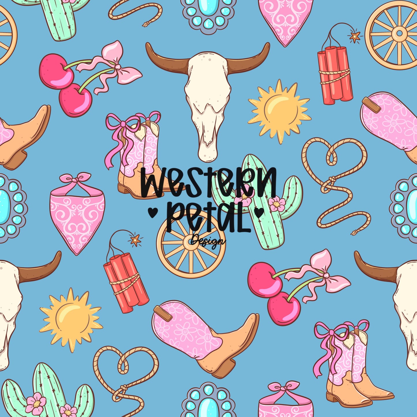 Western Seamless Pattern Bundle Cowgirl Icons Pink Blue Purple 12x12 PNG Commercial Use
