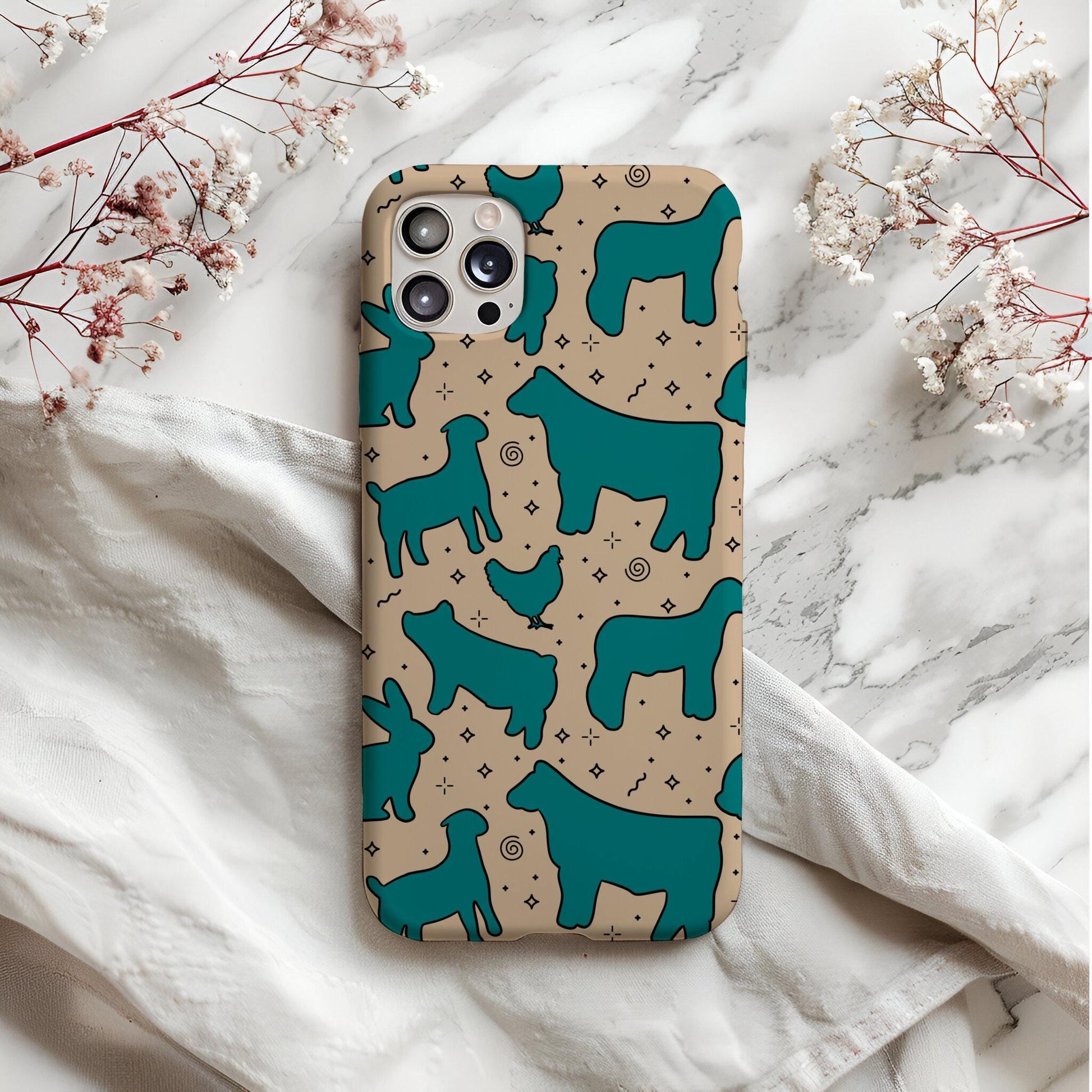 4H Livestock Seamless Pattern Turquoise Farm Animals Show Barn Boho Digital Download