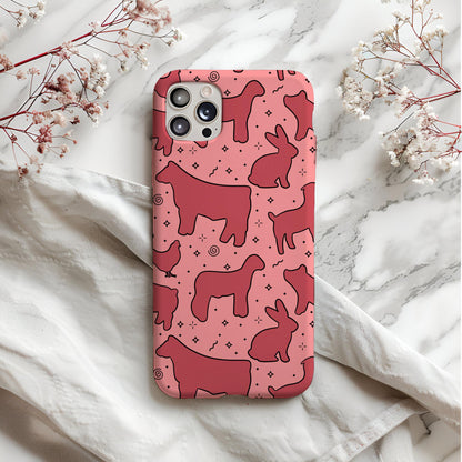 4H Livestock Seamless Pattern Pink Farm Animals Show Barn Boho Digital Download