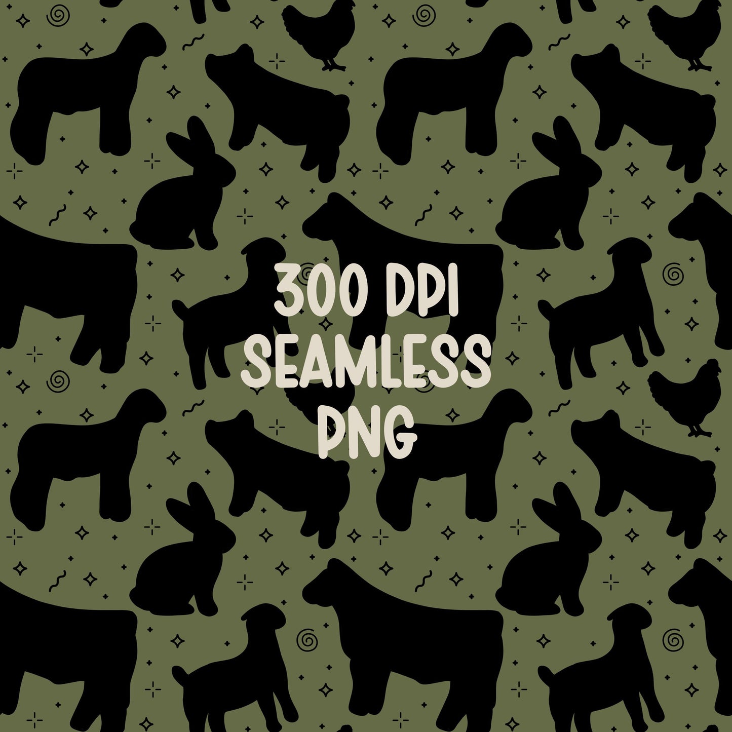 4H Livestock Seamless Pattern Green Farm Animals Show Barn Boho Digital Download