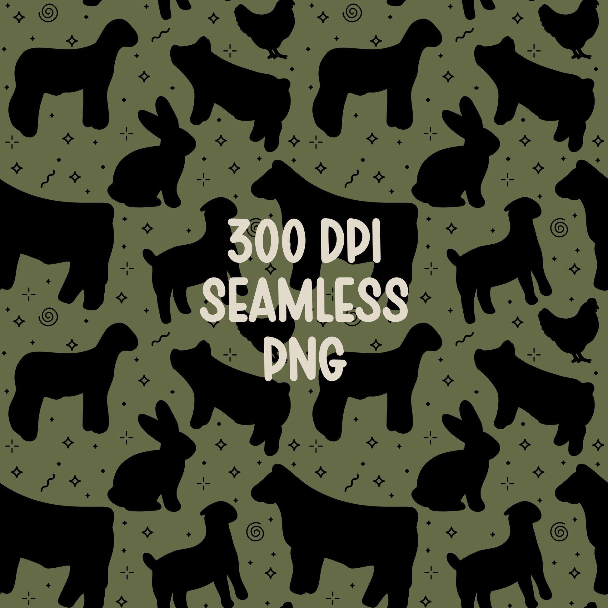 4H Livestock Seamless Pattern Green Farm Animals Show Barn Boho Digital Download