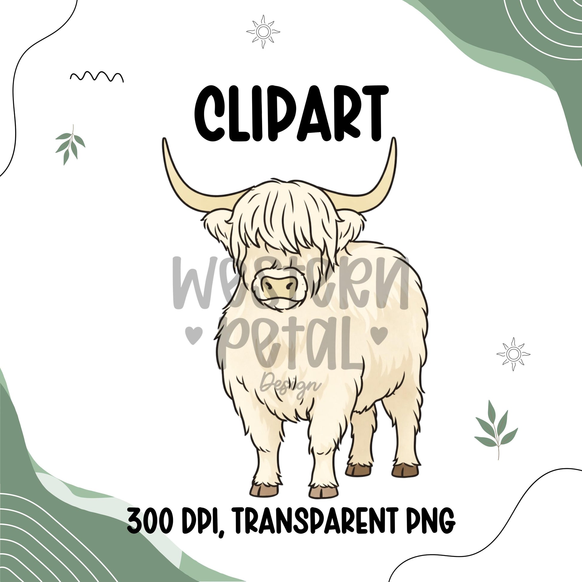 Highland Cow Clipart PNG Bundle Set | Longhorn Cattle Illustration | 300 DPI Transparent PNG