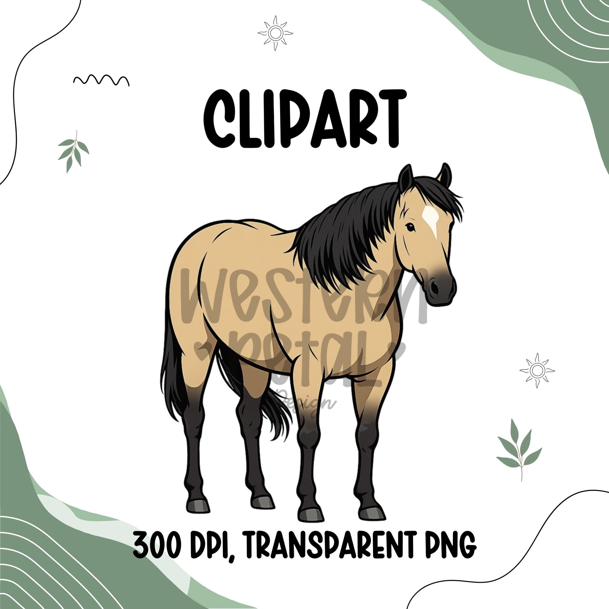Buckskin Quarter Horse Clipart | Western PNG Illustration (300 DPI)