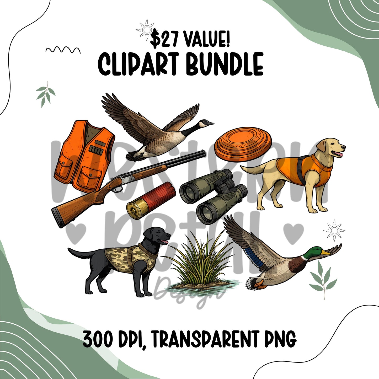 Duck Hunting Clipart Bundle | Hunting Dog, Mallard, Goose, Shotgun, Vest PNG Set