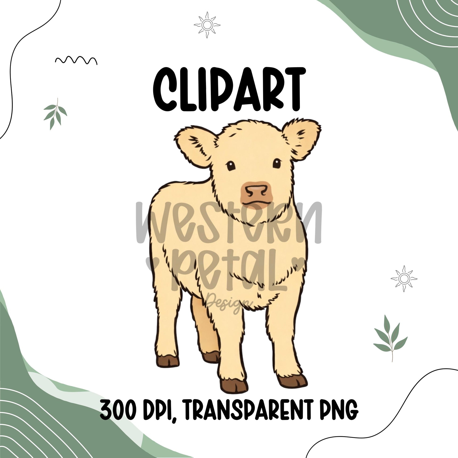 Calf Clipart Bundle Farm Animal PNG Set Baby Cow Graphics | 300 DPI | Transparent Background