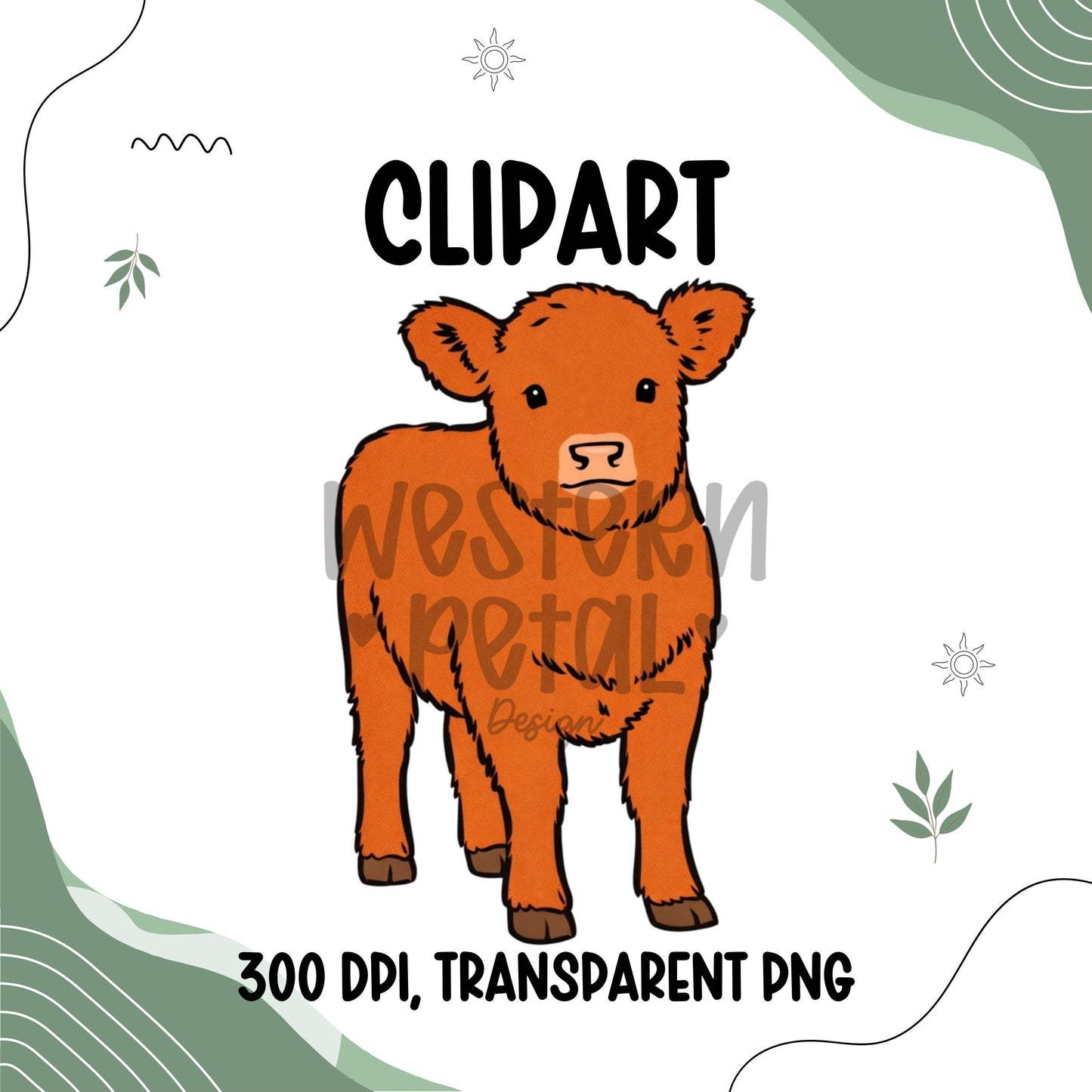Calf Clipart Bundle Farm Animal PNG Set Baby Cow Graphics | 300 DPI | Transparent Background