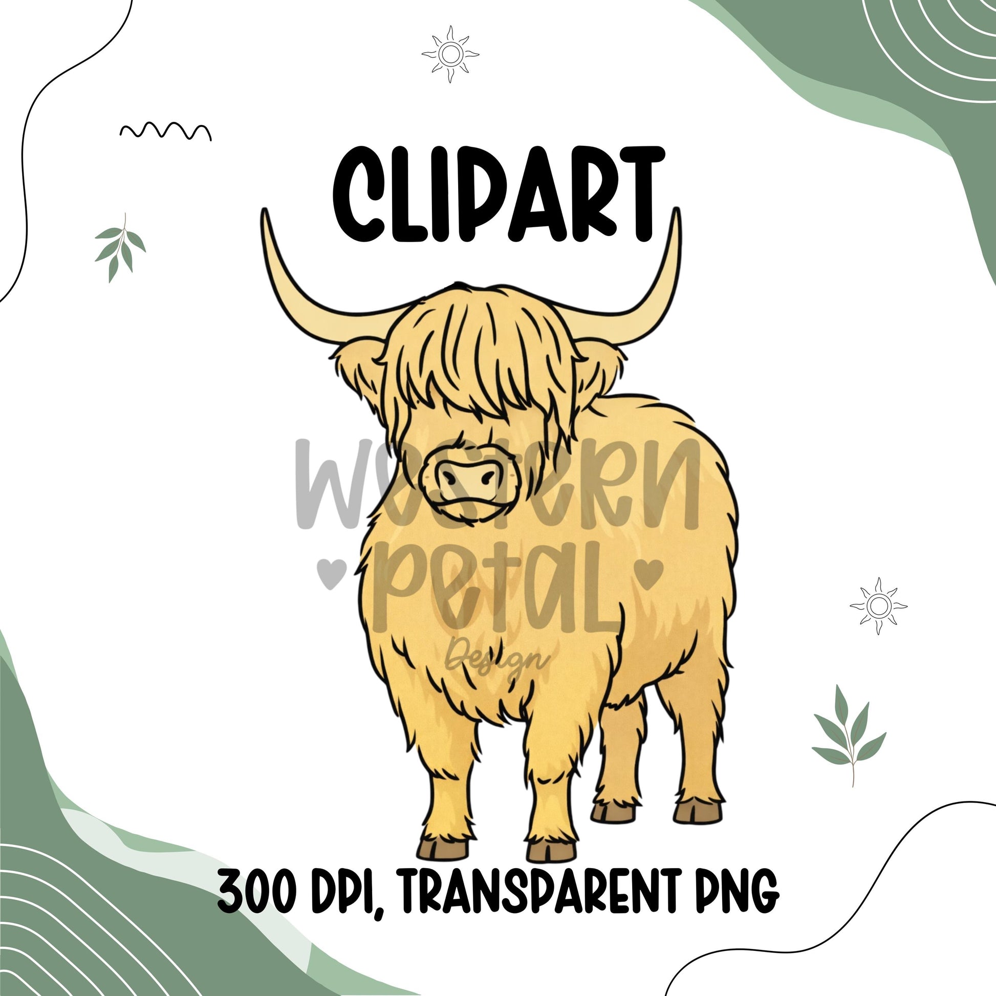 Highland Cow Clipart PNG Bundle Set | Longhorn Cattle Illustration | 300 DPI Transparent PNG
