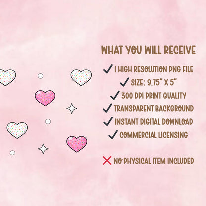 Pink Heart Cookie Glass Can Wrap | 16oz Tumbler PNG (Digital Download)