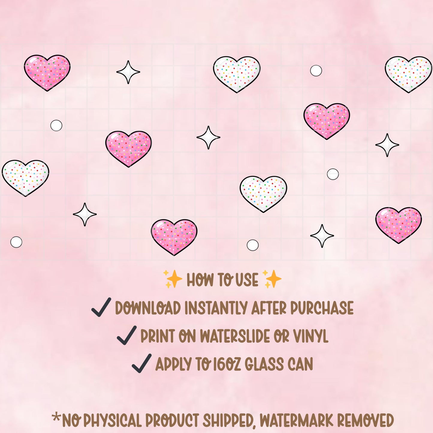 Pink Heart Cookie Glass Can Wrap | 16oz Tumbler PNG (Digital Download)