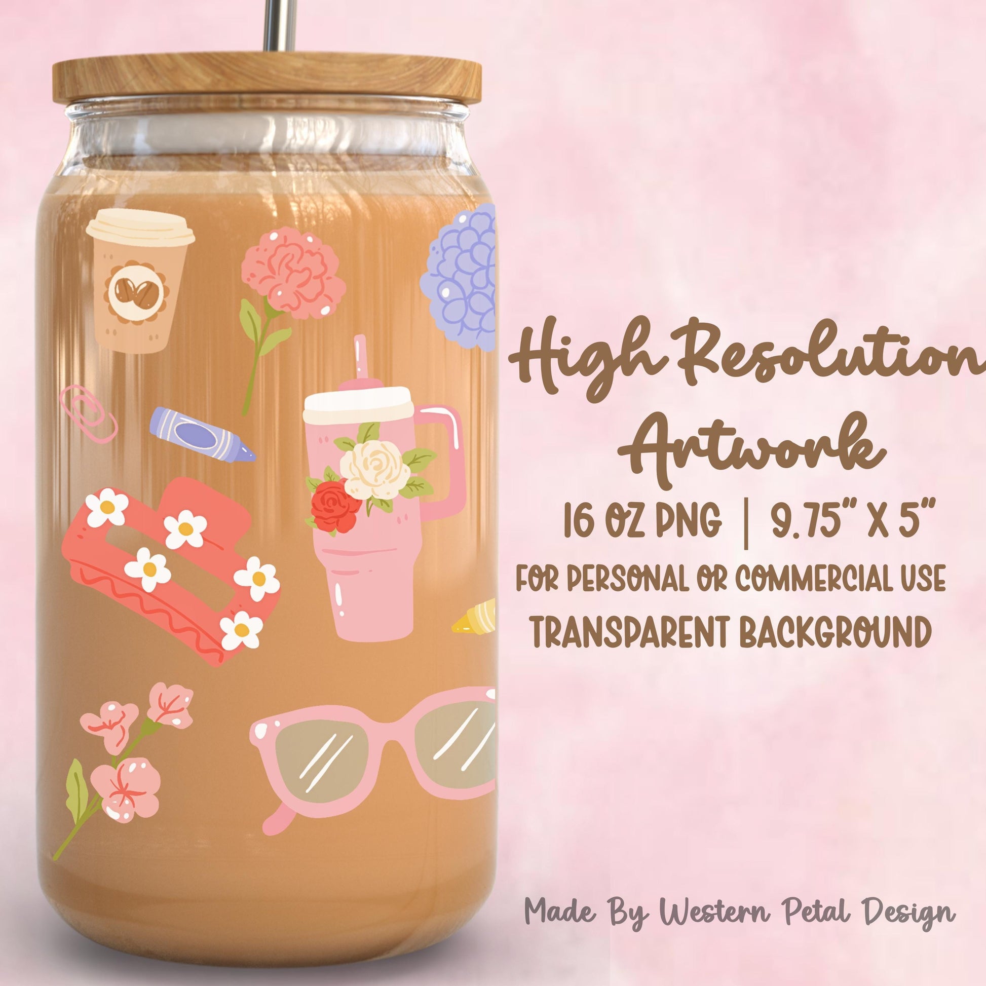 Teacher Appreciation 16oz Glass Can Wrap PNG | Pastel School Design (Digital Download)
