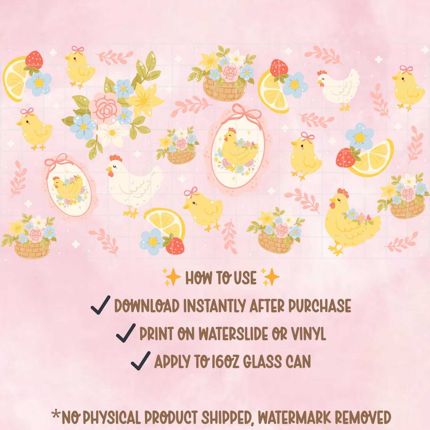 Easter Chick 16oz Tumbler Wrap PNG | Spring Floral Glass Can Design (Digital Download)