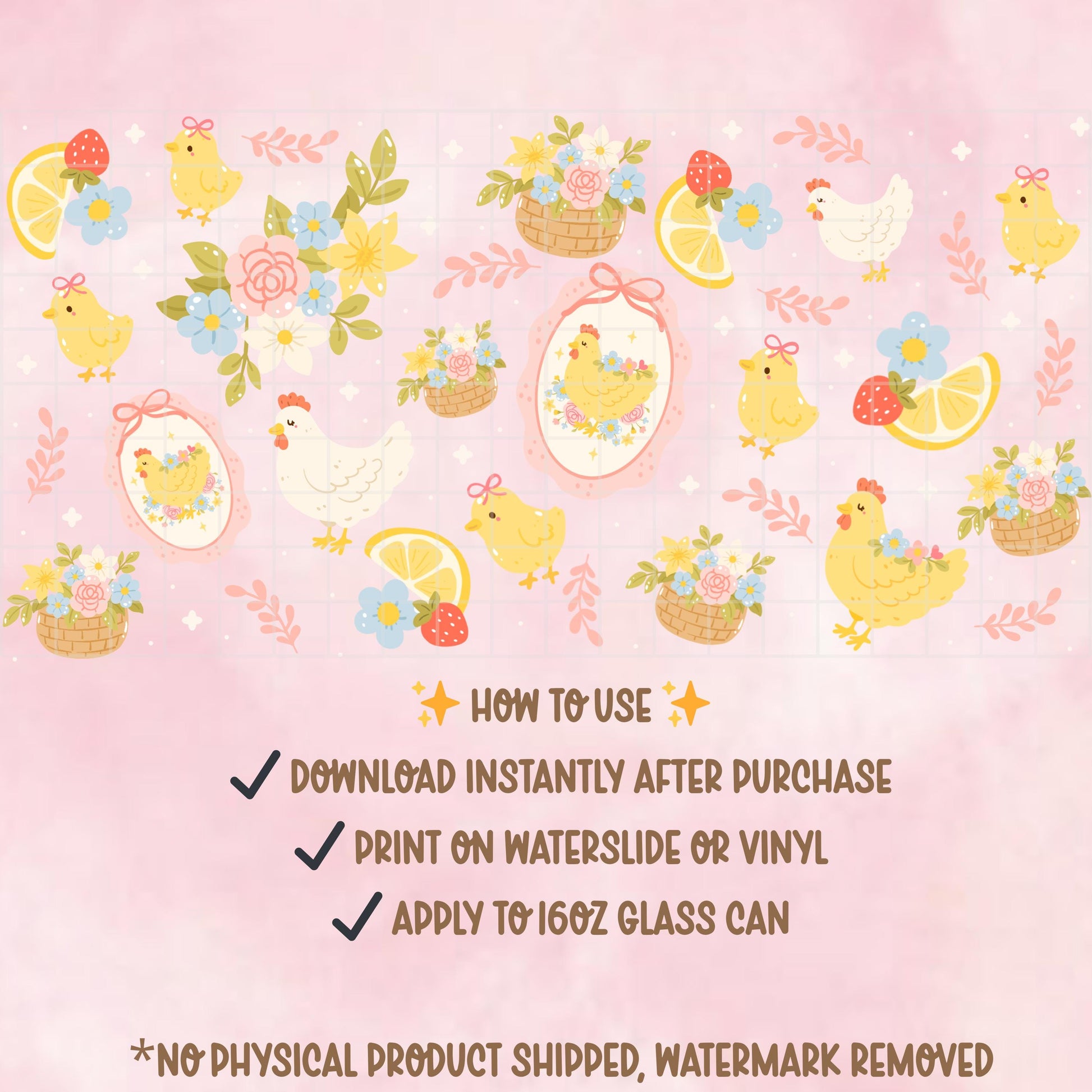 Easter Chick 16oz Tumbler Wrap PNG | Spring Floral Glass Can Design (Digital Download)