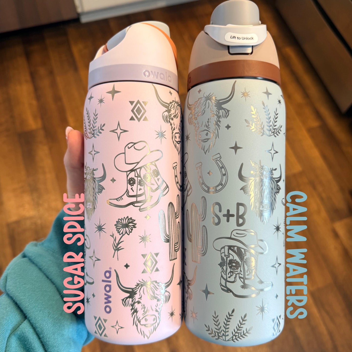 Engraved Owala Tumbler, Western Cowgirl Water Bottle, Highland Cow Tumbler, Floral Boot Aztec Design, 24 32 40 oz Cup