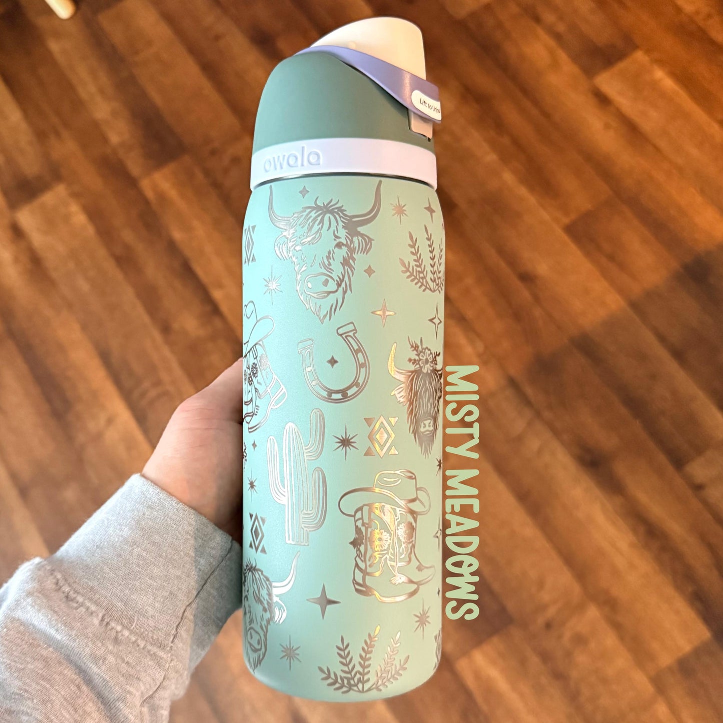 Engraved Owala Tumbler, Western Cowgirl Water Bottle, Highland Cow Tumbler, Floral Boot Aztec Design, 24 32 40 oz Cup