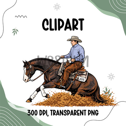 Western Reining Horse Clipart PNG, Cowgirl Horse Rider PNG, Rodeo Reining Horse Design, Equestrian Western Clipart, Sublimation Digital
