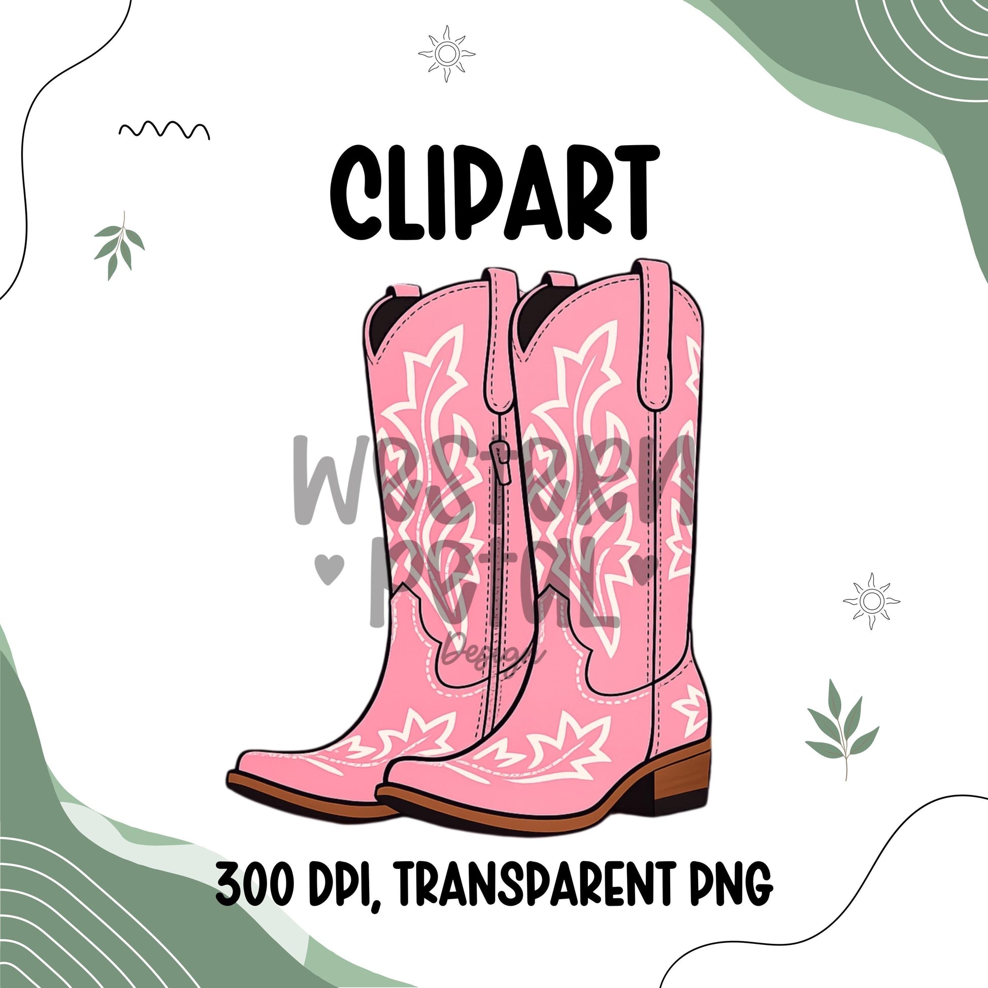 Cowgirl boots clipart PNG with western style design and transparent background for sublimation and craft projects