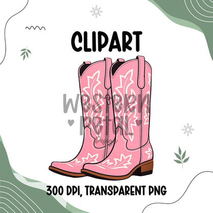 Cowgirl boots clipart PNG with western style design and transparent background for sublimation and craft projects