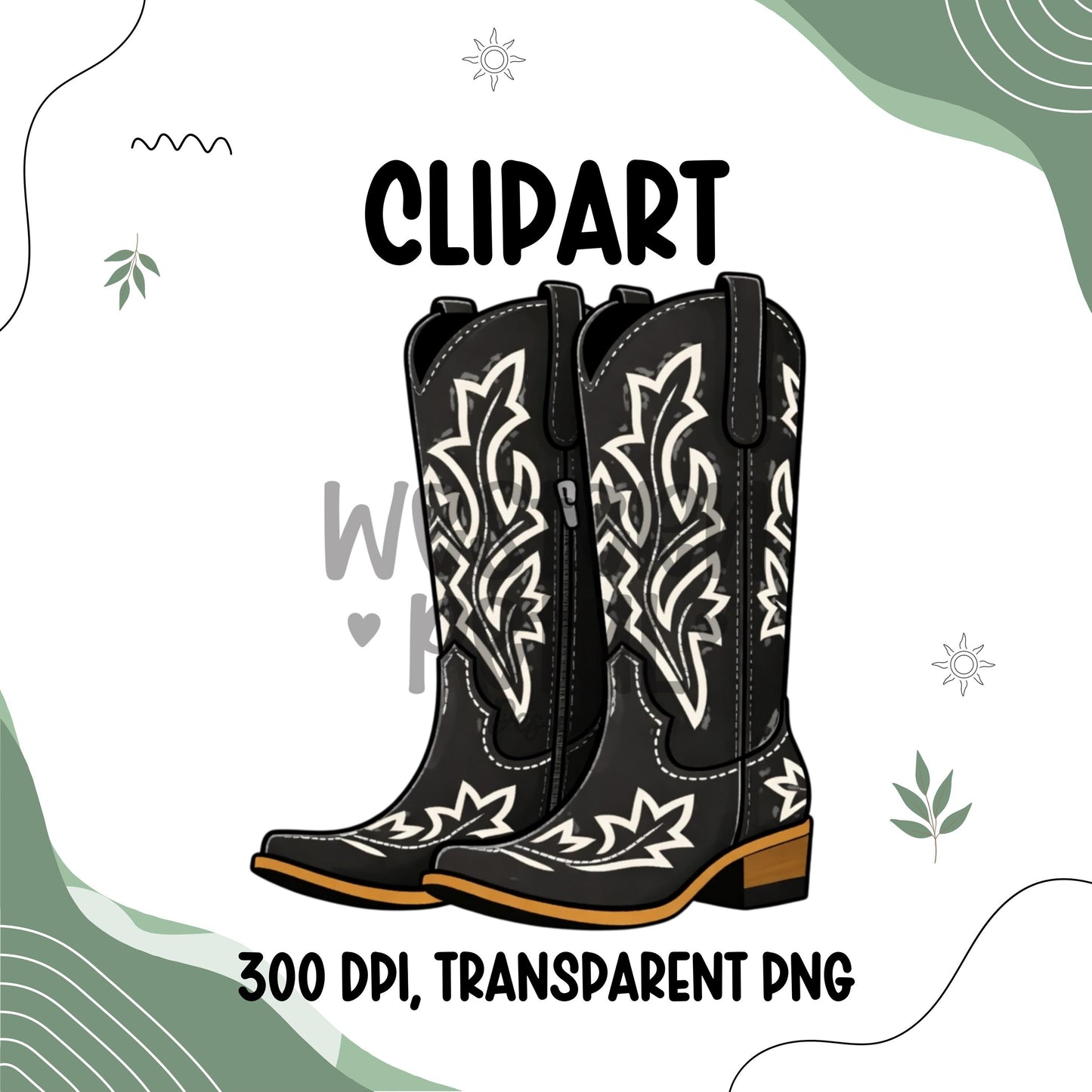 Cowgirl boots clipart PNG with western style design and transparent background for sublimation and craft projects