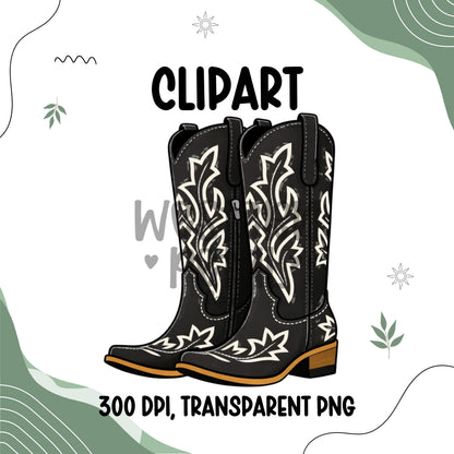 Cowgirl boots clipart PNG with western style design and transparent background for sublimation and craft projects