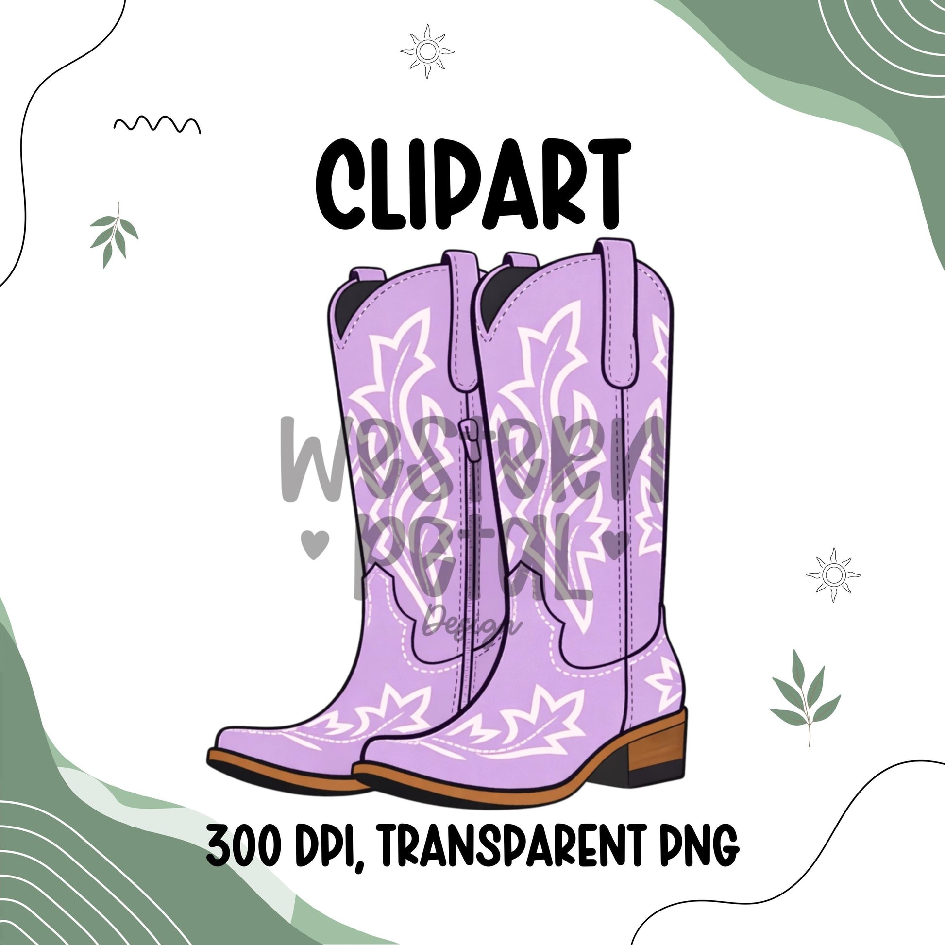 Cowgirl boots clipart PNG with western style design and transparent background for sublimation and craft projects