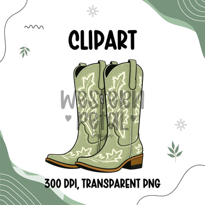 Cowgirl boots clipart PNG with western style design and transparent background for sublimation and craft projects
