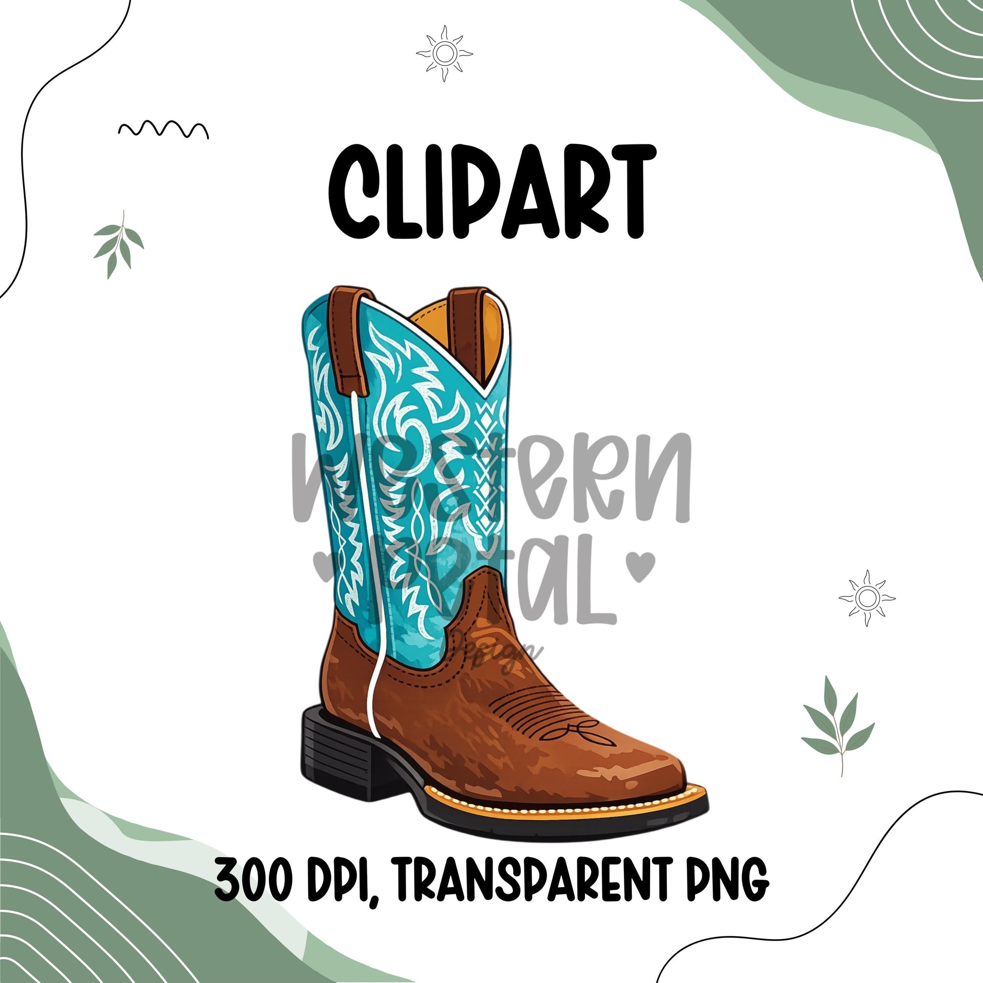 Cowgirl boots clipart PNG with western style design and transparent background for sublimation and craft projects