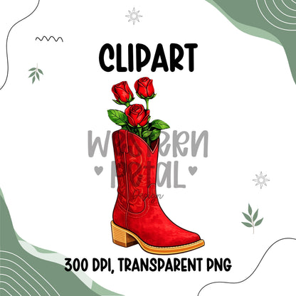 Cowgirl boots with flowers clipart PNG featuring western boho floral design on transparent background for sublimation crafts