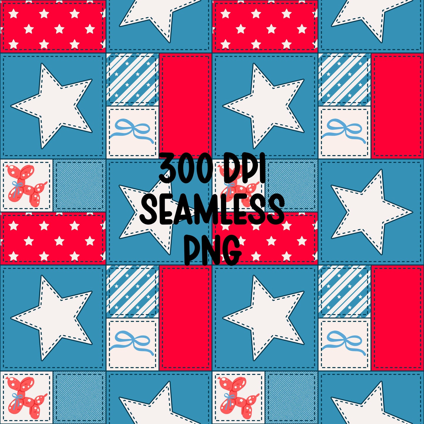 4th of July Seamless Pattern | Red White Blue Patchwork Digital Paper (12x12 PNG)