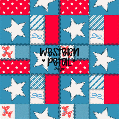 4th of July Seamless Pattern | Red White Blue Patchwork Digital Paper (12x12 PNG)