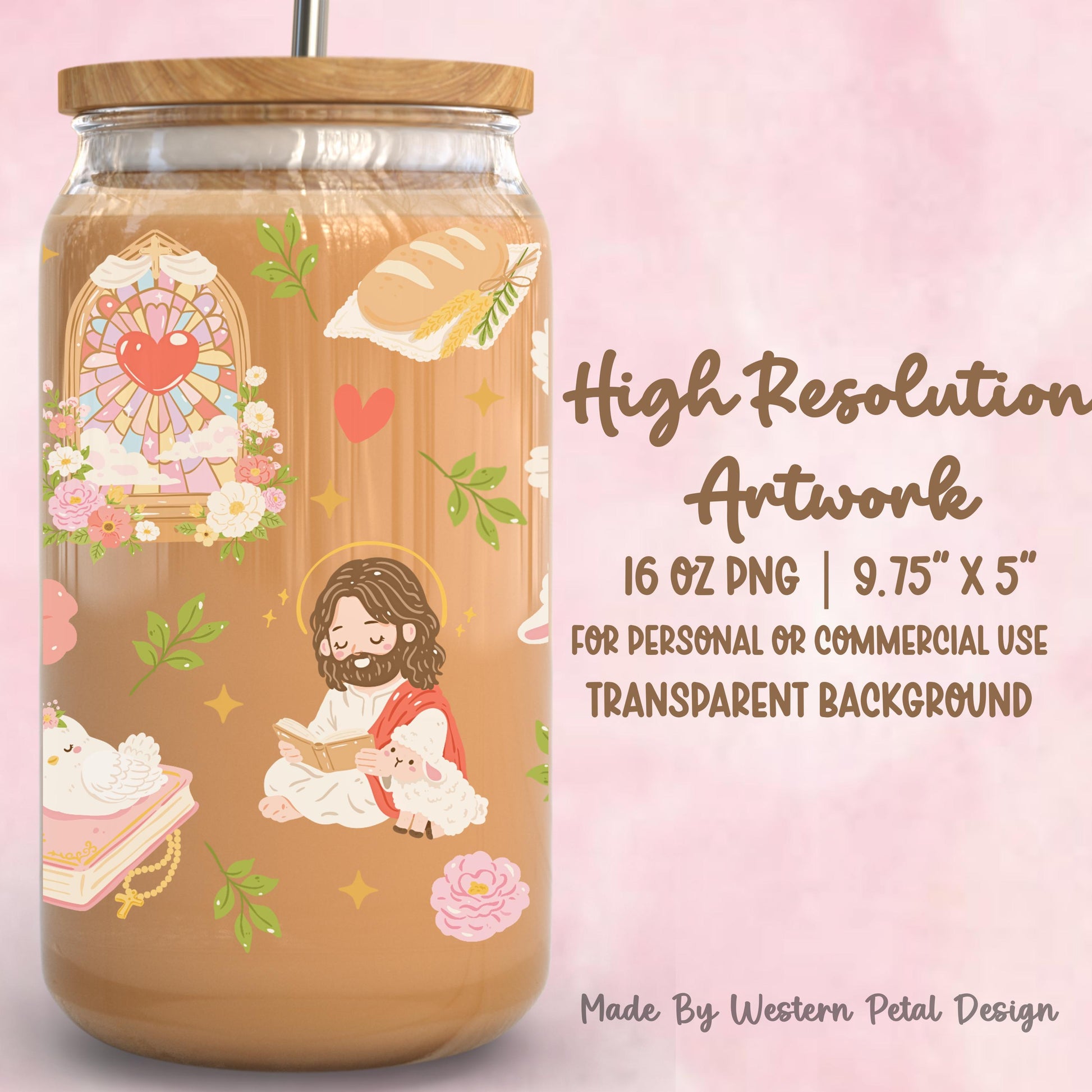 Jesus Loves You Glass Can Wrap PNG | Christian Floral UV DTF Design (Digital Download)