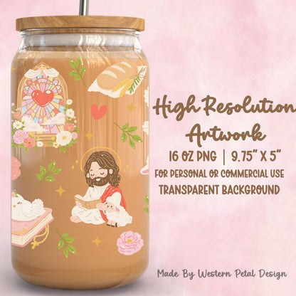 Jesus Loves You Glass Can Wrap PNG | Christian Floral UV DTF Design (Digital Download)