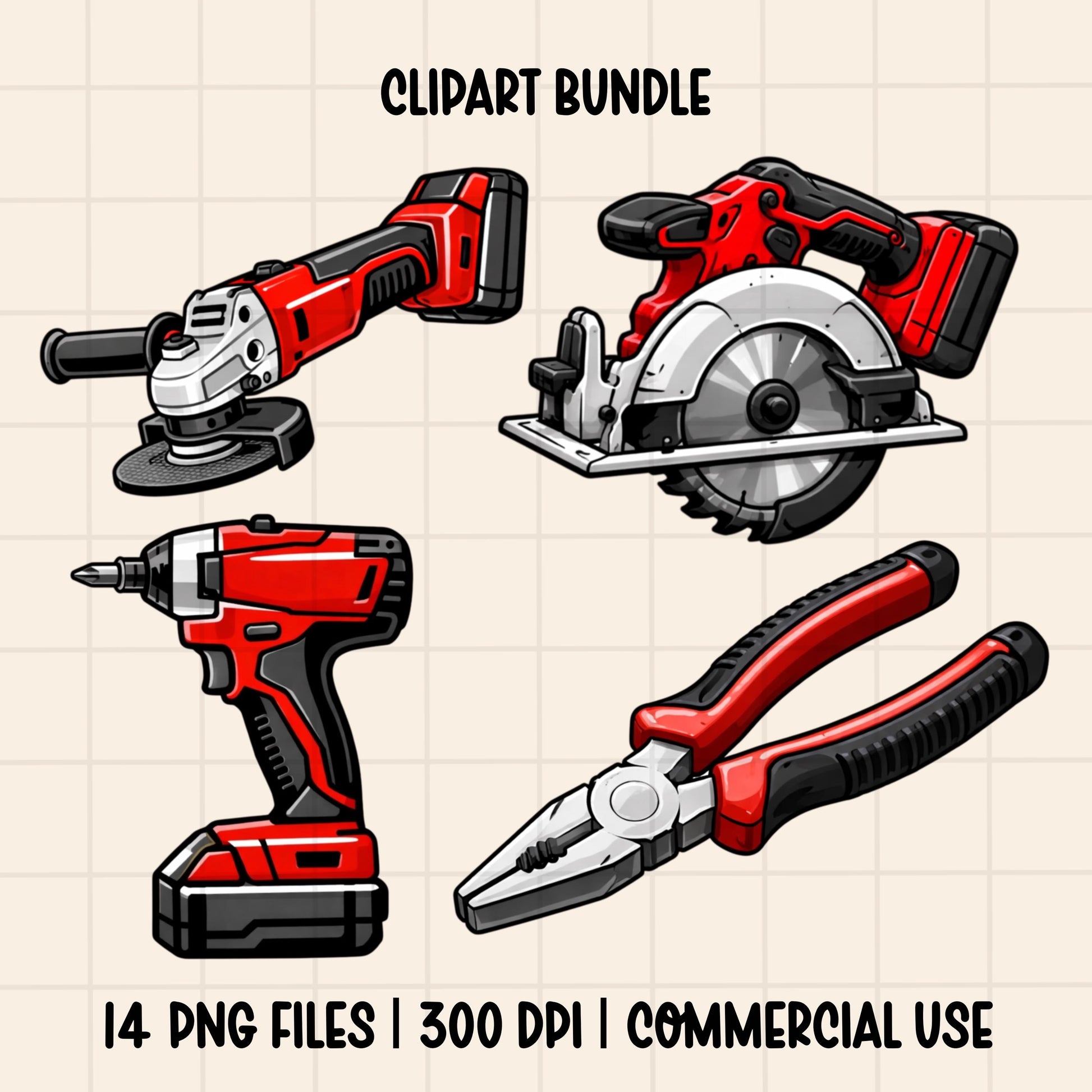 Power Tool Clipart Bundle PNG, Construction Tools Clipart Set, Drill Saw Hammer Tool Graphics, Builder Workshop Clipart, Digital Download