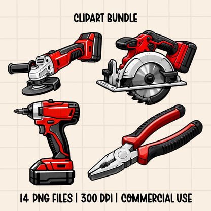 Power Tool Clipart Bundle PNG, Construction Tools Clipart Set, Drill Saw Hammer Tool Graphics, Builder Workshop Clipart, Digital Download