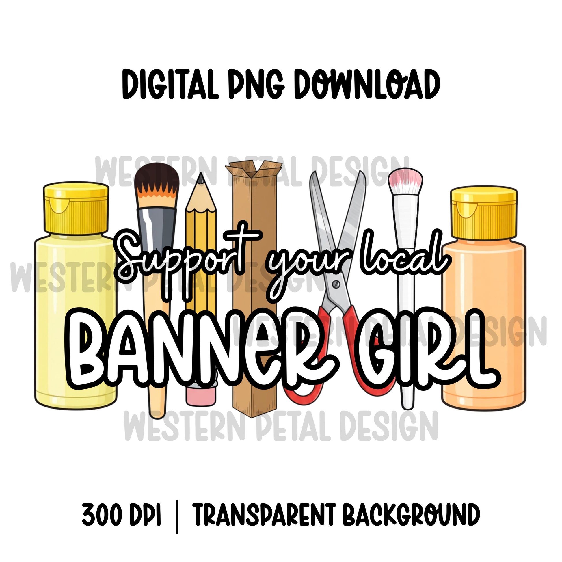 Banner Girl PNG | Hand Painted Artist Design (Commercial Use, 300 DPI Transparent File)