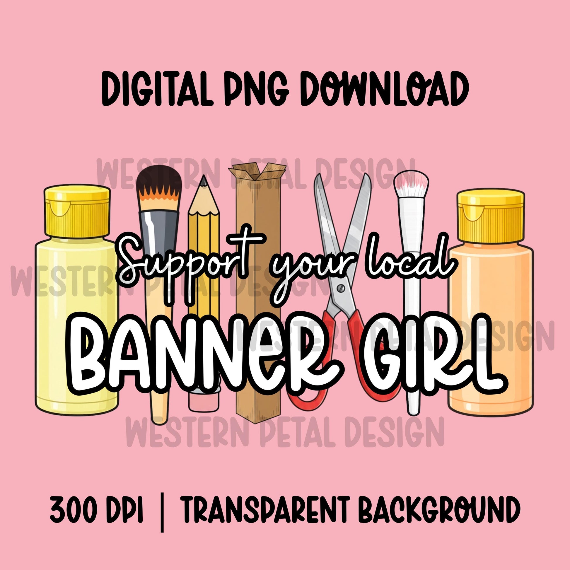 Banner Girl PNG | Hand Painted Artist Design (Commercial Use, 300 DPI Transparent File)