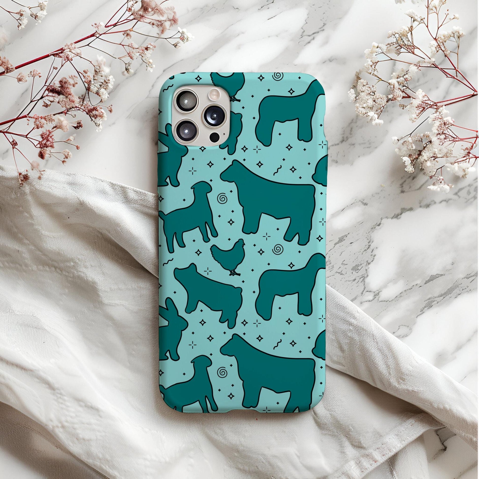 4H Livestock Seamless Pattern Turquoise Farm Animals Show Barn Boho Digital Download